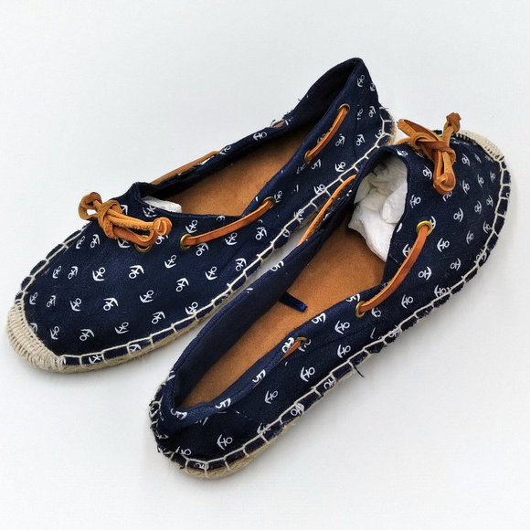 Celebrity Pink Shoes - Celebrity Pink Flats Nautical (Navy Blue) Size 8